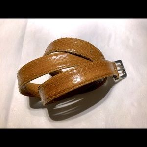 Vintage Real Snake Skin Leather Belt metal buckle Natural Tan color large size